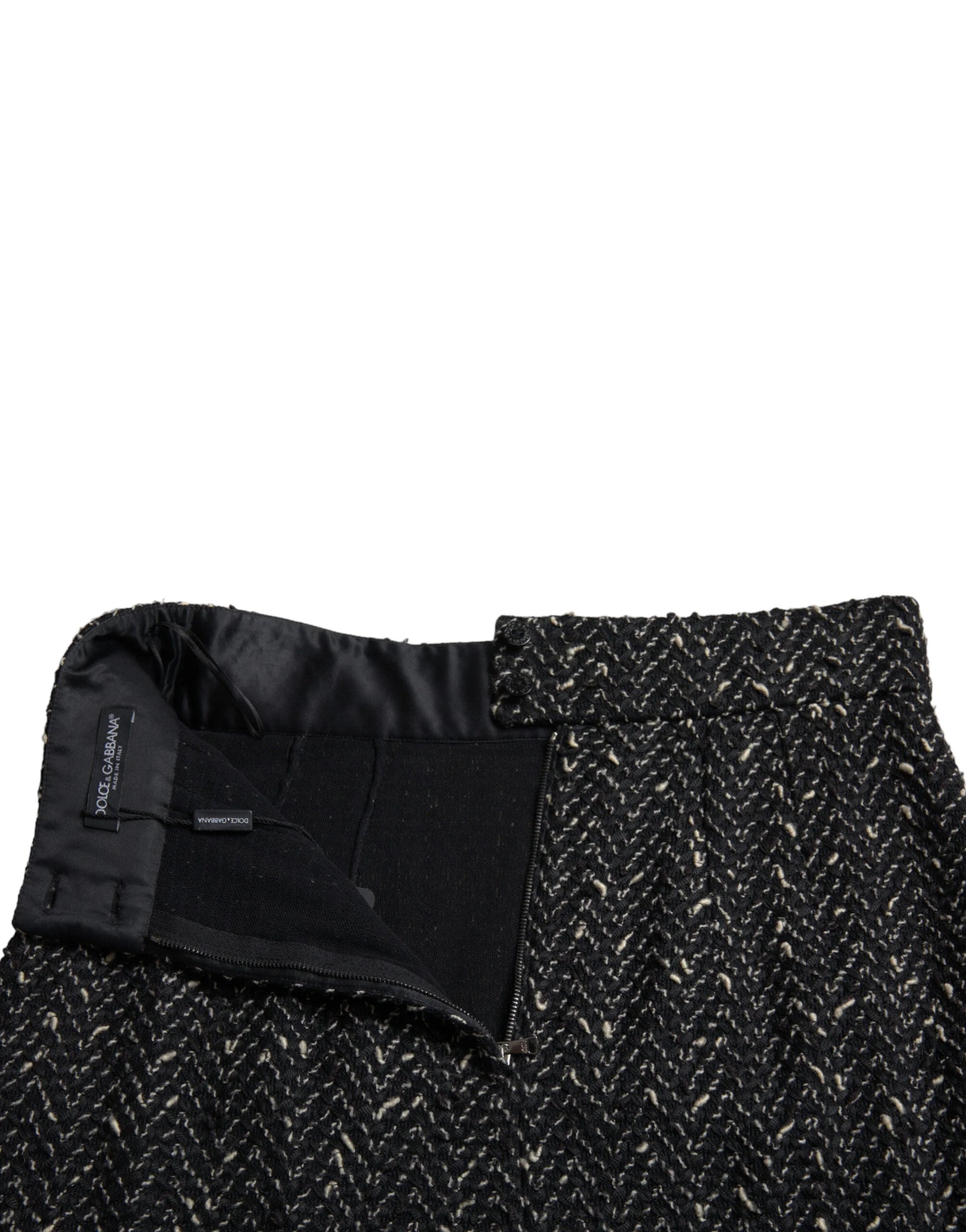 Dolce & Gabbana Black Wool Knit Tweed High Waist Mini Skirt - IT40|S