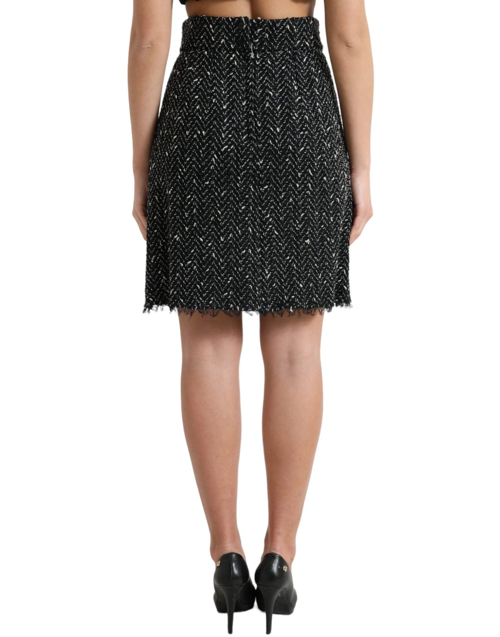 Dolce & Gabbana Black Wool Knit Tweed High Waist Mini Skirt - IT40|S - Skirts
