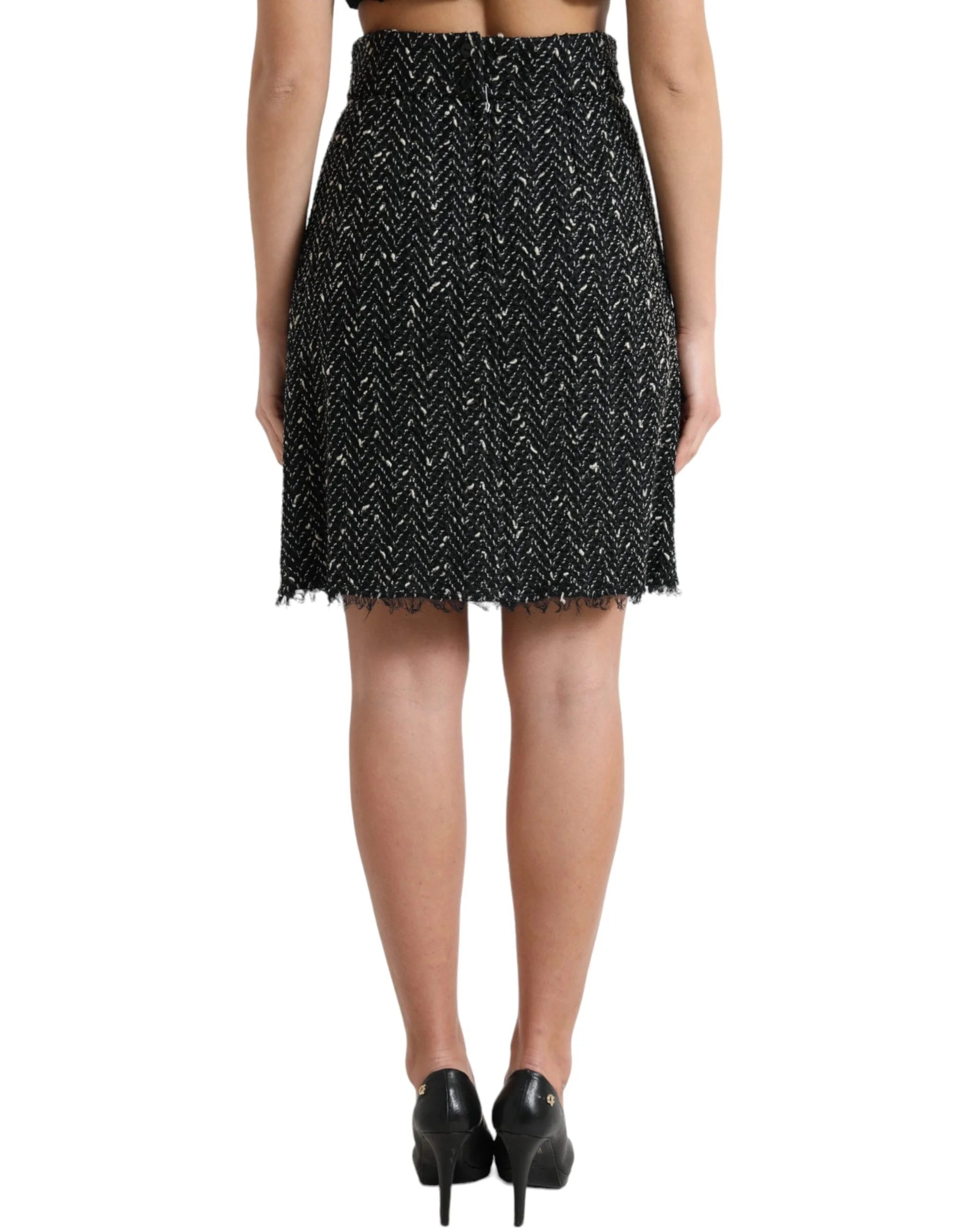 Dolce & Gabbana Black Wool Knit Tweed High Waist Mini Skirt - IT40|S