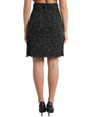 Dolce & Gabbana Black Wool Knit Tweed High Waist Mini Skirt - IT40|S