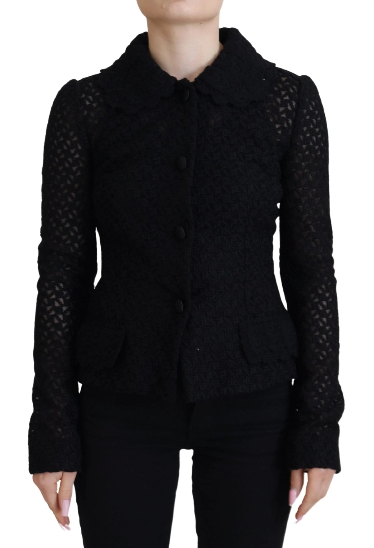 Dolce & Gabbana Black Wool Knitted Button Down Collar Jacket - IT40|S - Coats & Jackets