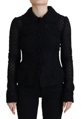 Dolce & Gabbana Black Wool Knitted Button Down Collar Jacket - IT40|S - Coats & Jackets
