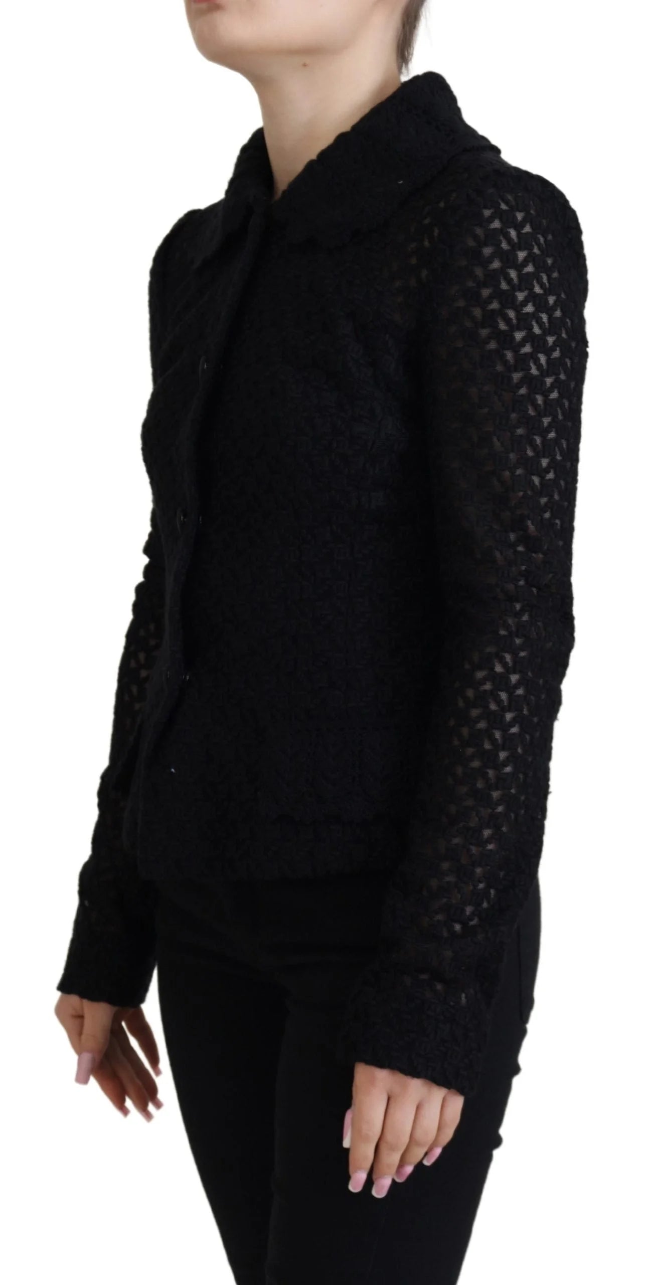 Dolce & Gabbana Black Wool Knitted Button Down Collar Jacket - IT40|S - Coats & Jackets