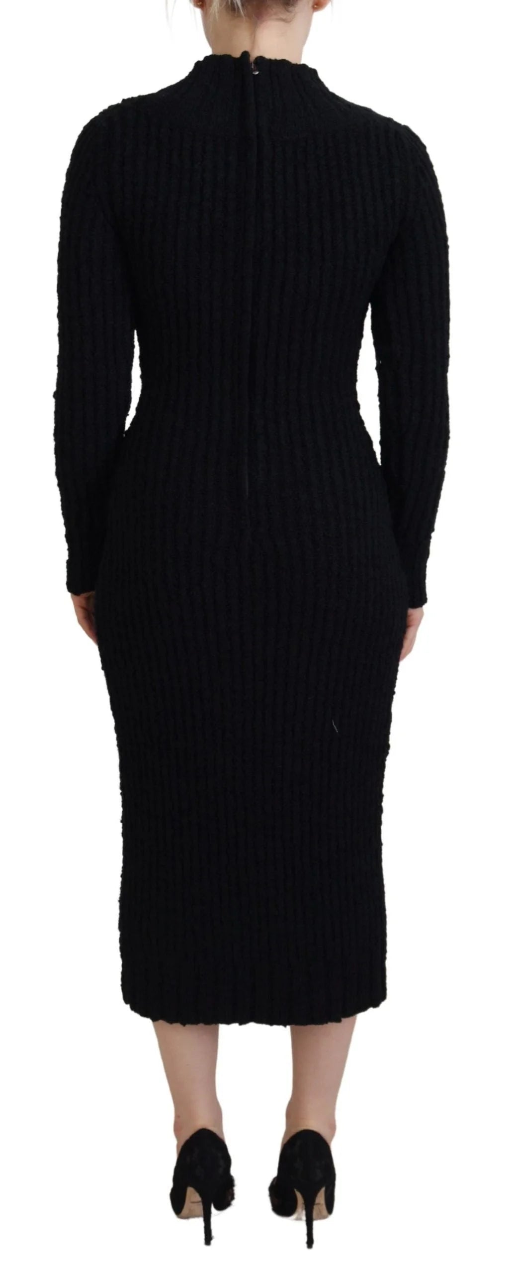Dolce & Gabbana Black Wool Knitted Sheath Sweater Dress - Dresses