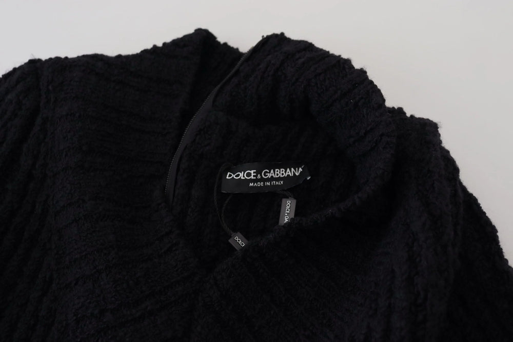 Dolce & Gabbana Black Wool Knitted Sheath Sweater Dress - Dresses