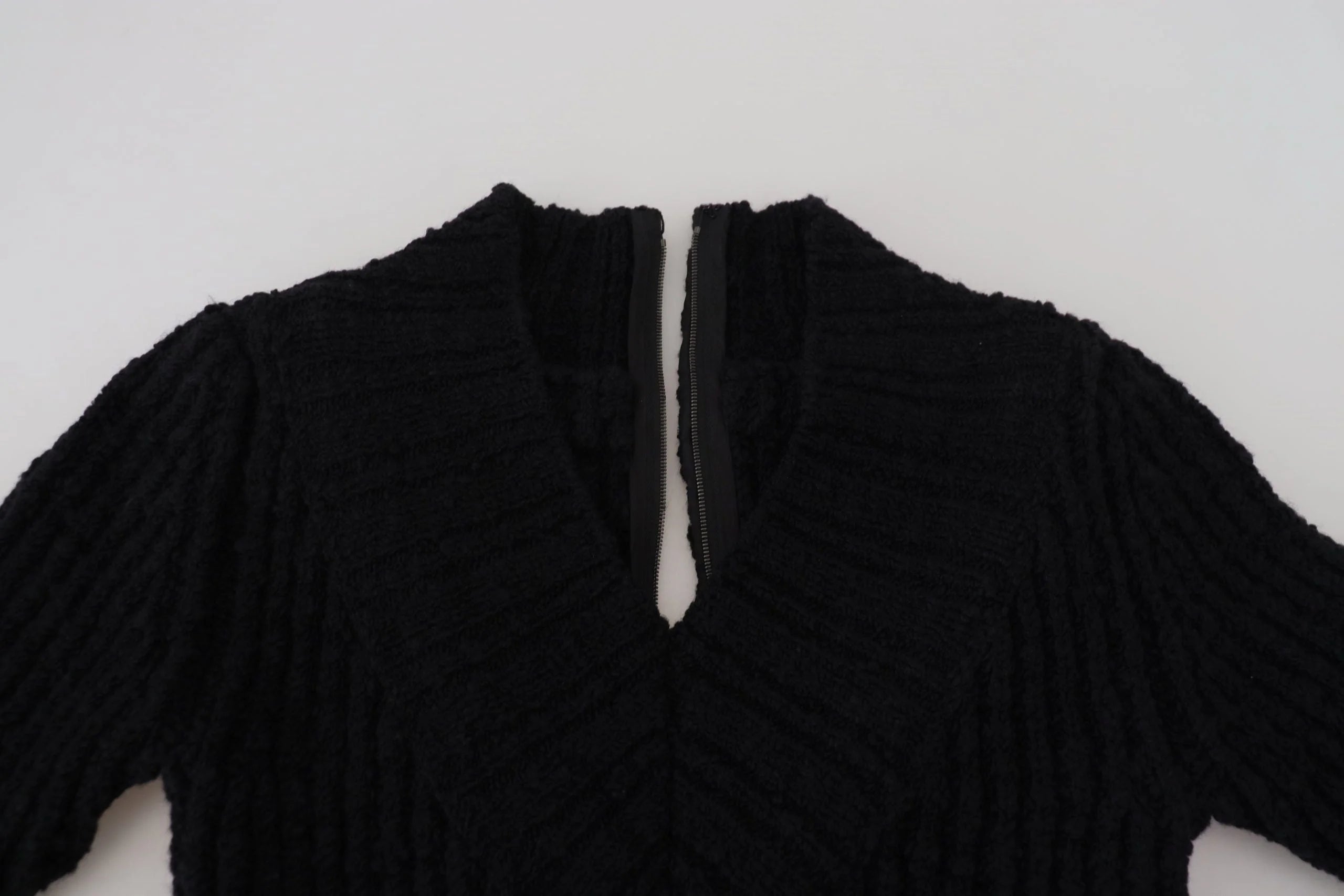 Dolce & Gabbana Black Wool Knitted Sheath Sweater Dress - Dresses