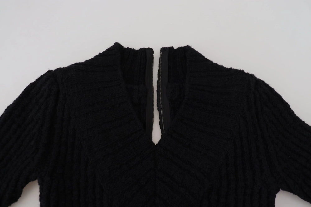 Dolce & Gabbana Black Wool Knitted Sheath Sweater Dress - Dresses