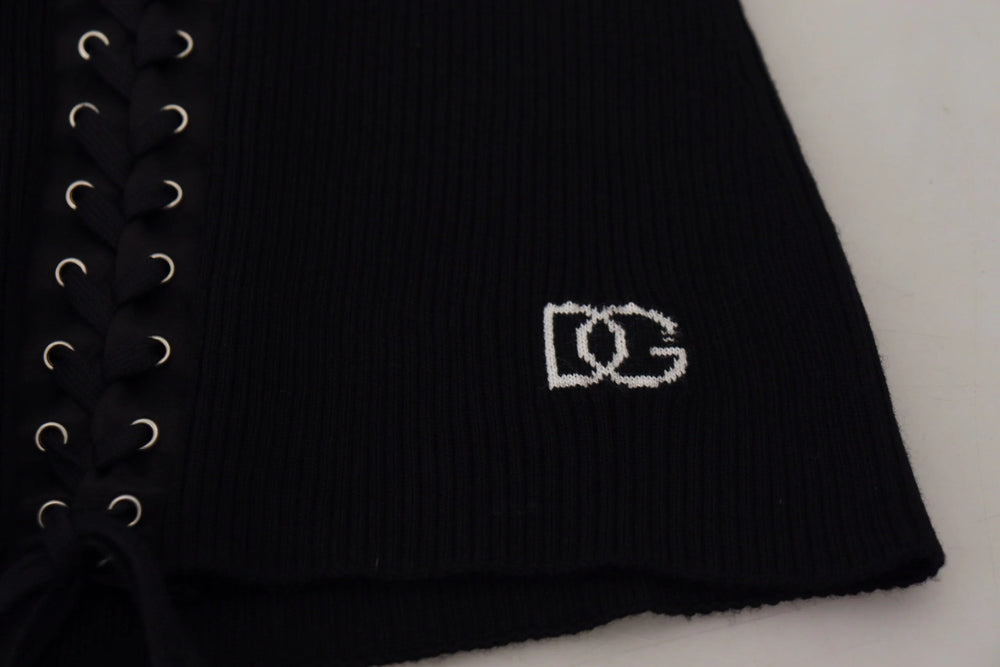 Dolce & Gabbana Black Wool Knitted Tie Up Slim Fit Sweater - IT40|S - Sweaters