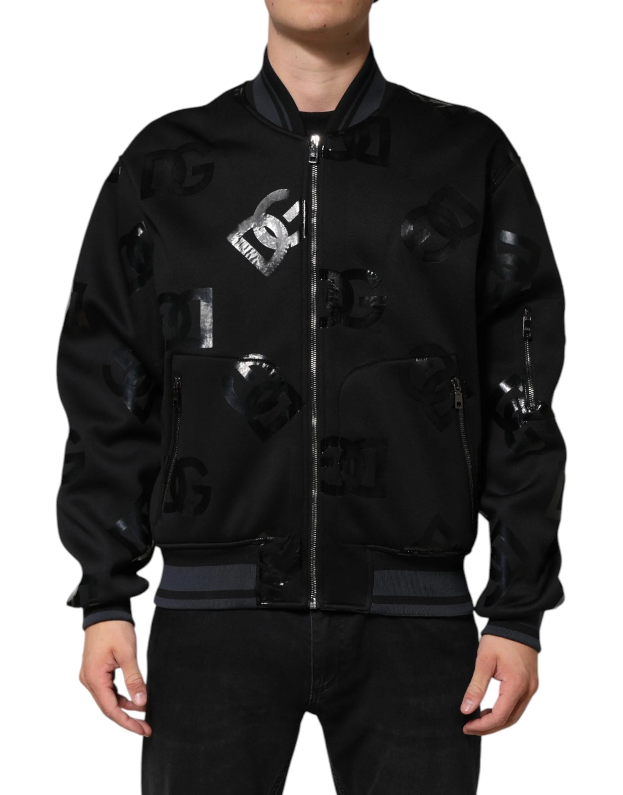 Dolce & Gabbana Black Wool Logo DG Mania Men Bomber Jacket - IT54 | XL - Bomber Jackets
