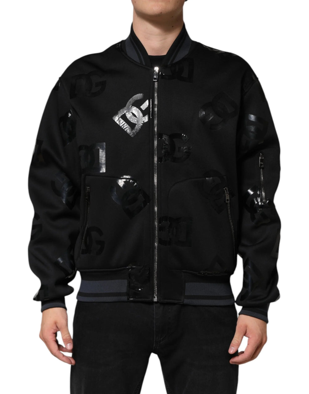 Dolce & Gabbana Black Wool Logo DG Mania Men Bomber Jacket - IT54 | XL - Bomber Jackets