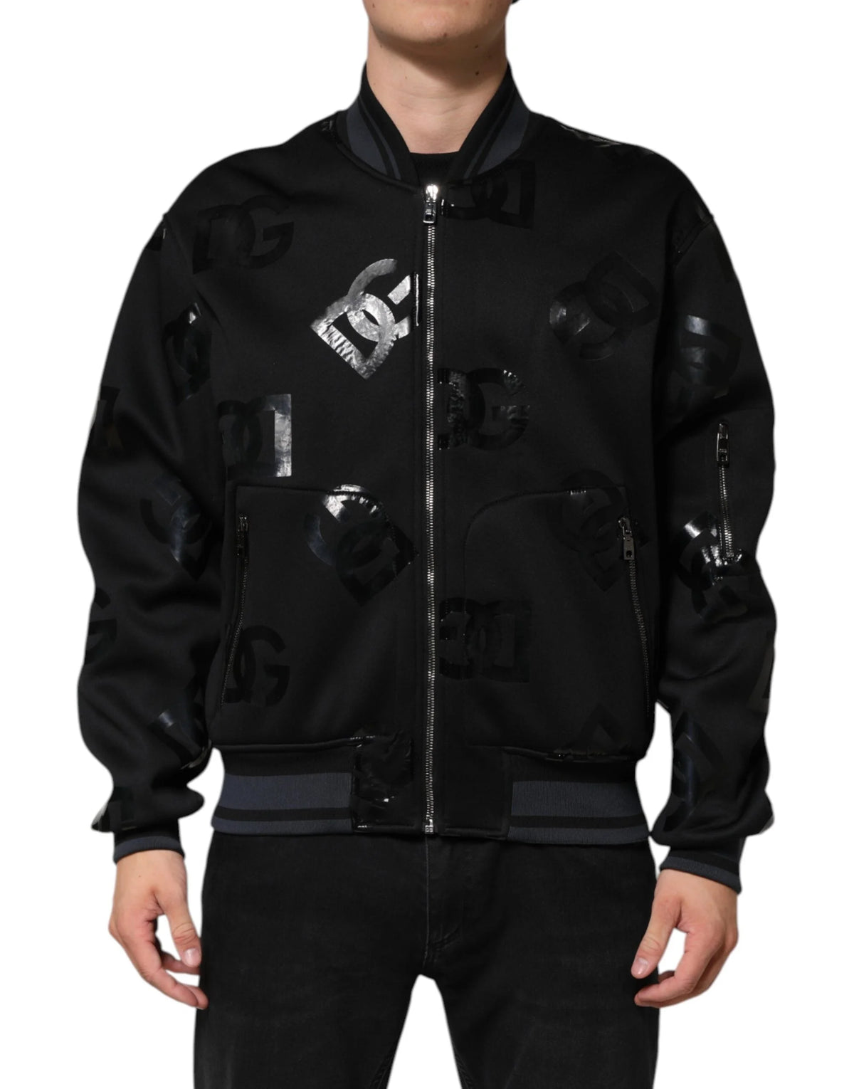 Dolce & Gabbana Black Wool Logo DG Mania Men Bomber Jacket - IT54 | XL - Bomber Jackets