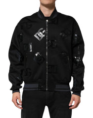 Dolce & Gabbana Black Wool Logo DG Mania Men Bomber Jacket - IT54 | XL - Bomber Jackets