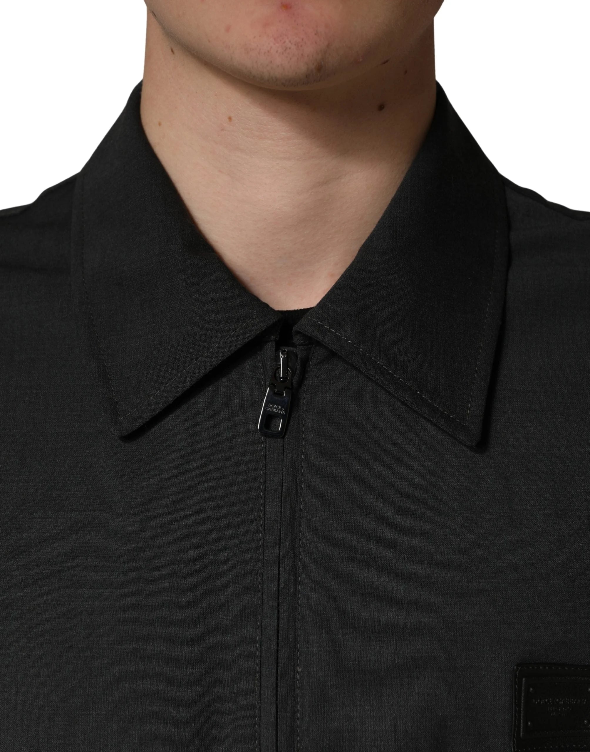 Dolce & Gabbana Black Wool Logo Full Zip Men Bomber Jacket - IT48 | M - Bomber Jackets