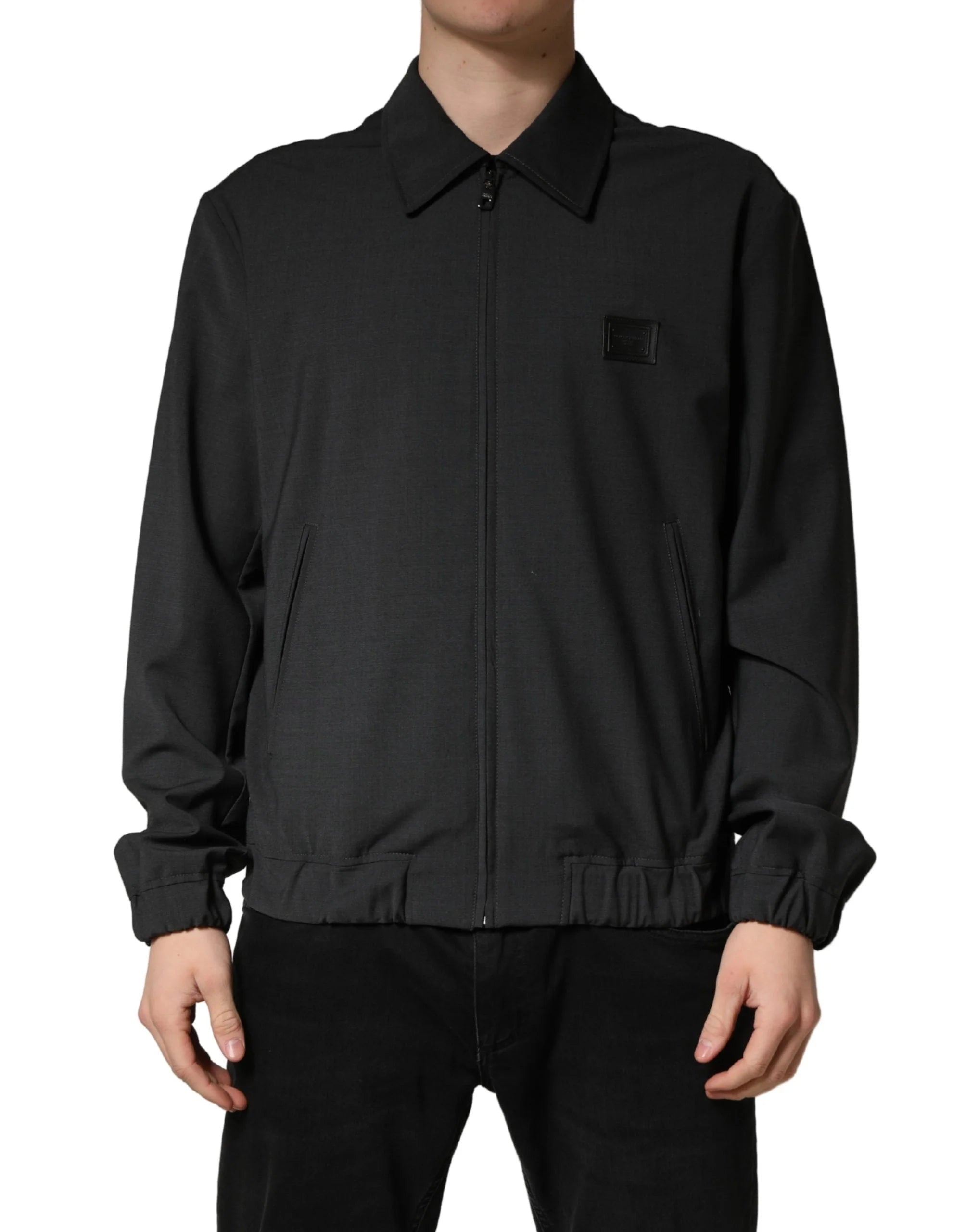 Dolce & Gabbana Black Wool Logo Full Zip Men Bomber Jacket - IT48 | M - Bomber Jackets