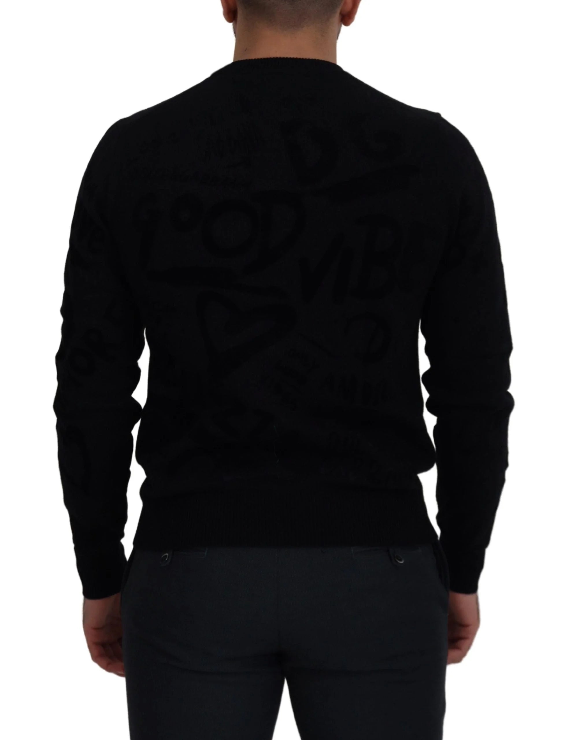 Dolce & Gabbana Black Wool Logo Pattern Crewneck Pullover Sweater - Sweaters