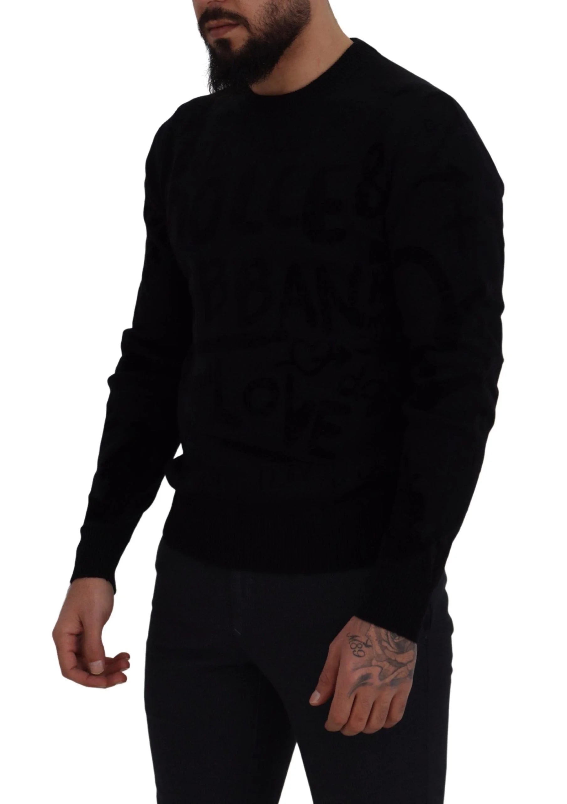 Dolce & Gabbana Black Wool Logo Pattern Crewneck Pullover Sweater - Sweaters