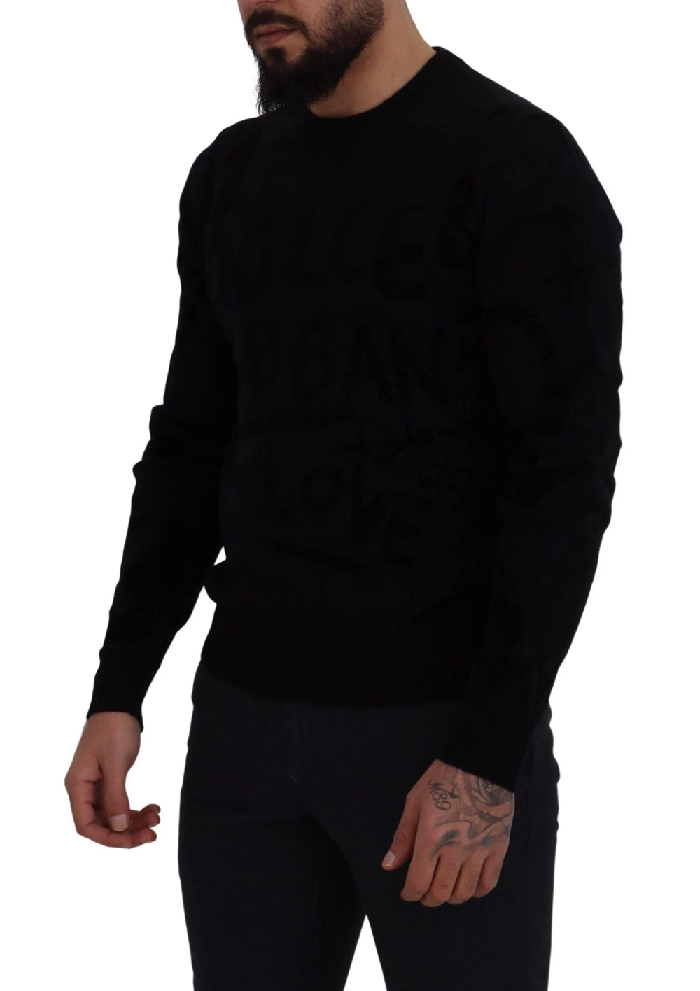 Dolce & Gabbana Black Wool Logo Pattern Crewneck Pullover Sweater - Sweaters