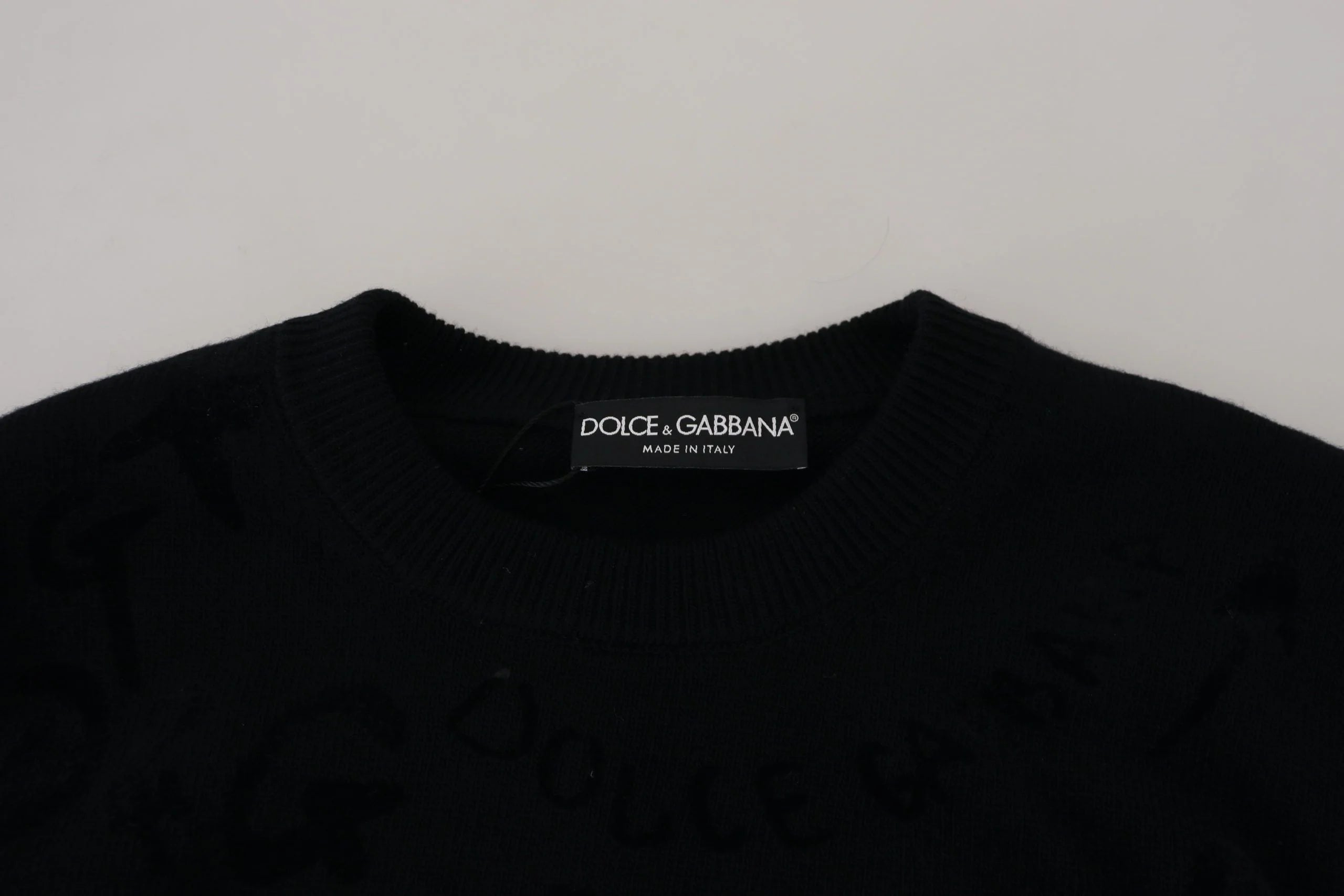 Dolce & Gabbana Black Wool Logo Pattern Crewneck Pullover Sweater - Sweaters