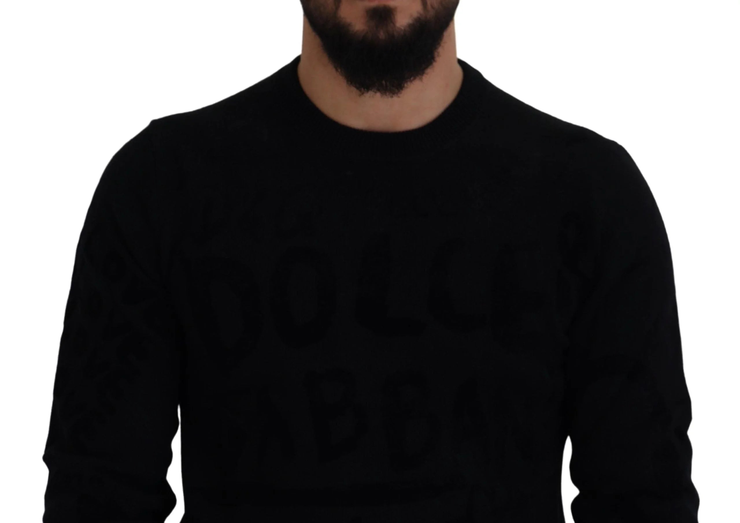 Dolce & Gabbana Black Wool Logo Pattern Crewneck Pullover Sweater - Sweaters