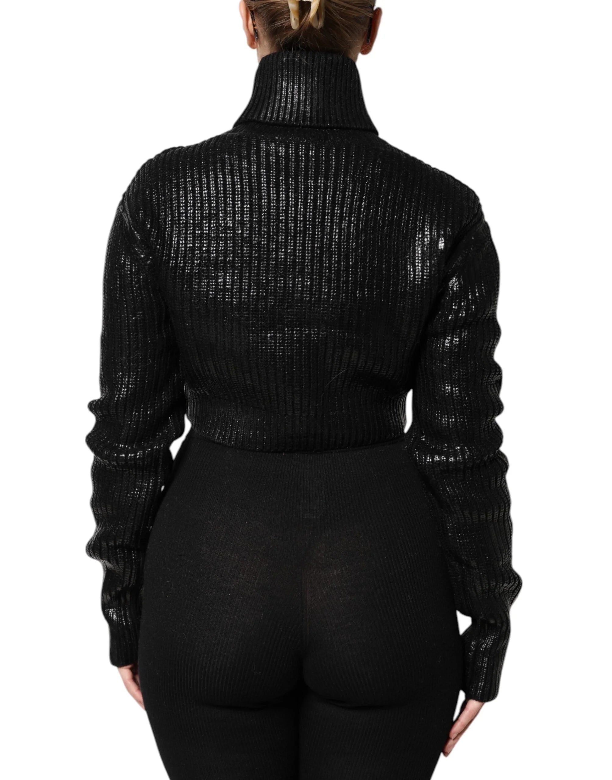 Dolce & Gabbana Black Wool Long Sleeve Turtleneck Cropped Top - IT40|S - Sweaters
