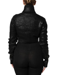 Dolce & Gabbana Black Wool Long Sleeve Turtleneck Cropped Top - IT40|S - Sweaters