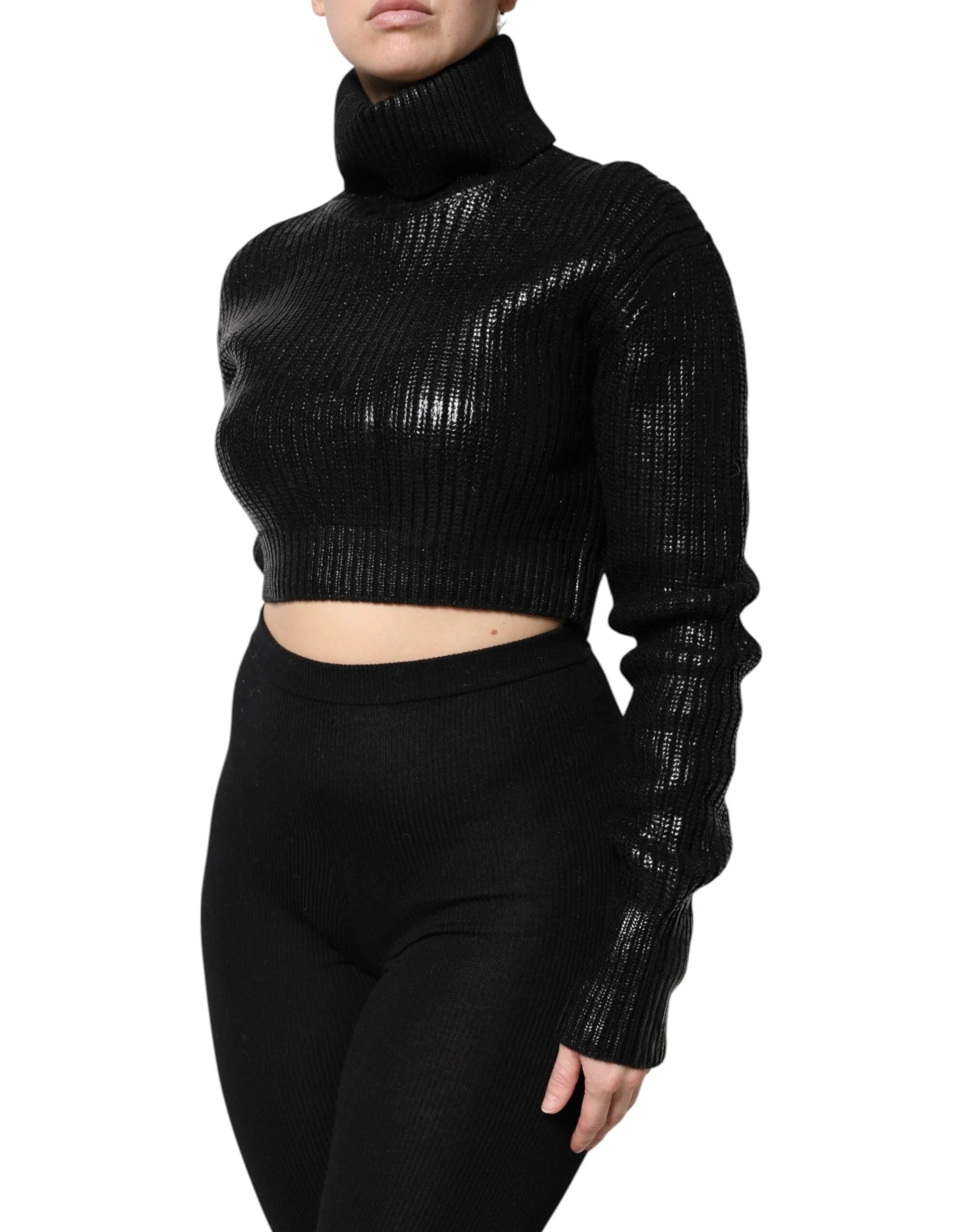 Dolce & Gabbana Black Wool Long Sleeve Turtleneck Cropped Top - IT40|S - Sweaters