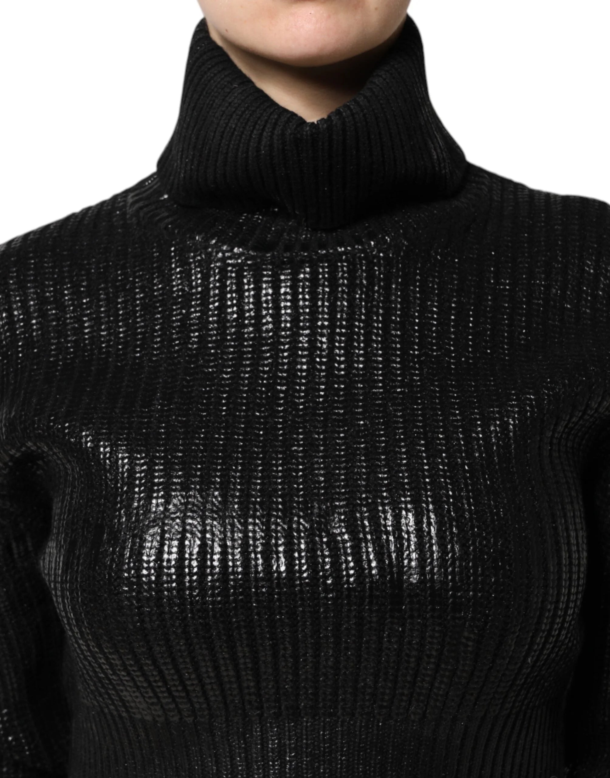 Dolce & Gabbana Black Wool Long Sleeve Turtleneck Cropped Top - IT40|S - Sweaters