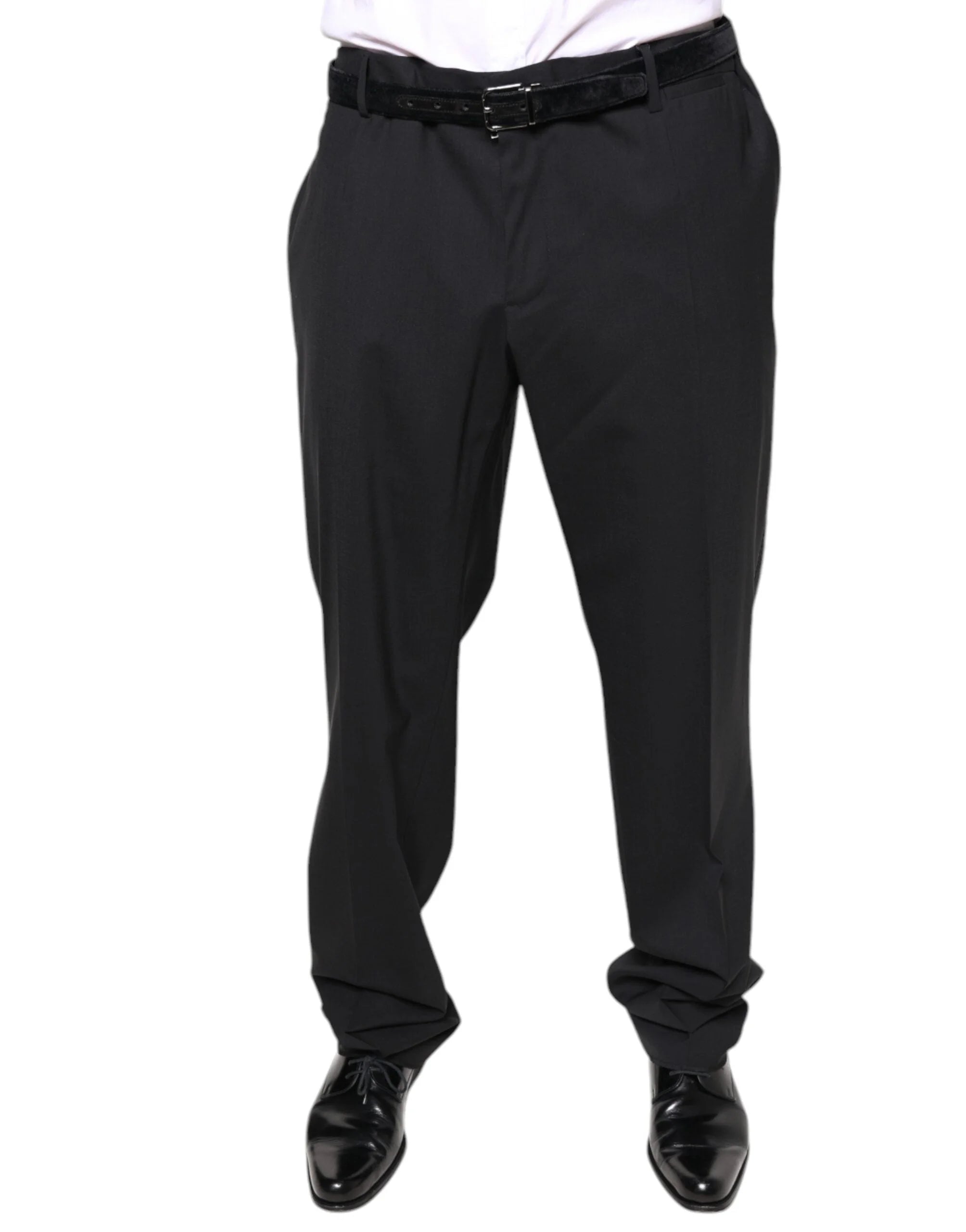 Dolce & Gabbana Black Wool Men Formal Dress Pants - IT58 | XXL - Trousers