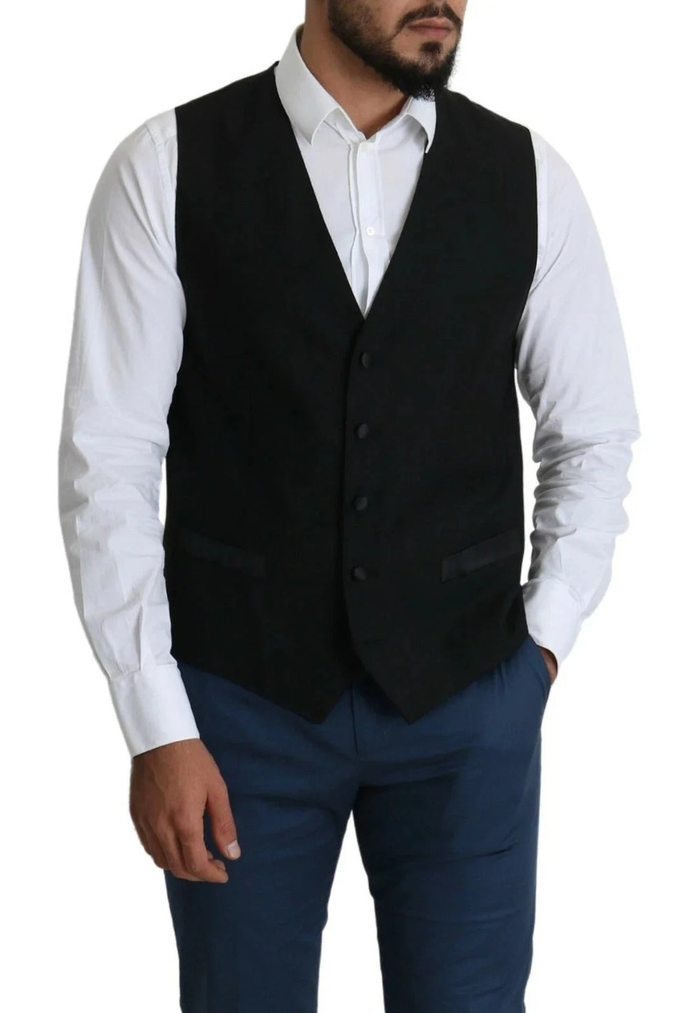Dolce & Gabbana Black Wool Men Formal Waistcoat Vest - IT52 | L - Vests