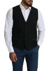 Dolce & Gabbana Black Wool Men Formal Waistcoat Vest - IT52 | L - Vests