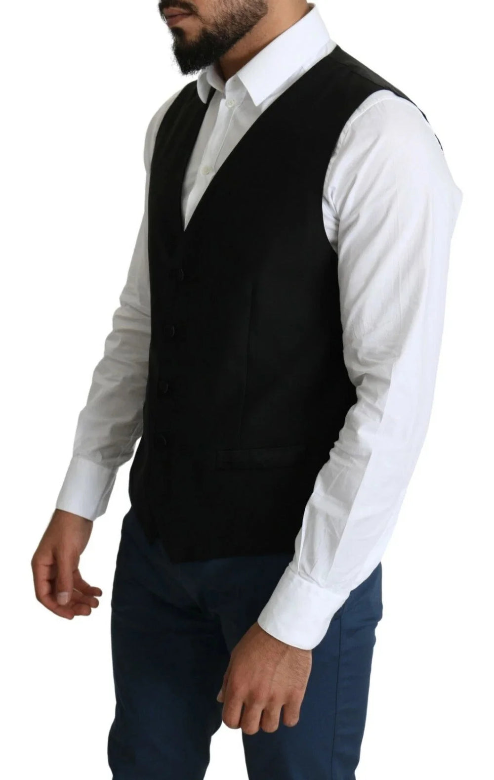 Dolce & Gabbana Black Wool Men Formal Waistcoat Vest - IT52 | L - Vests