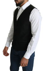 Dolce & Gabbana Black Wool Men Formal Waistcoat Vest - IT52 | L - Vests