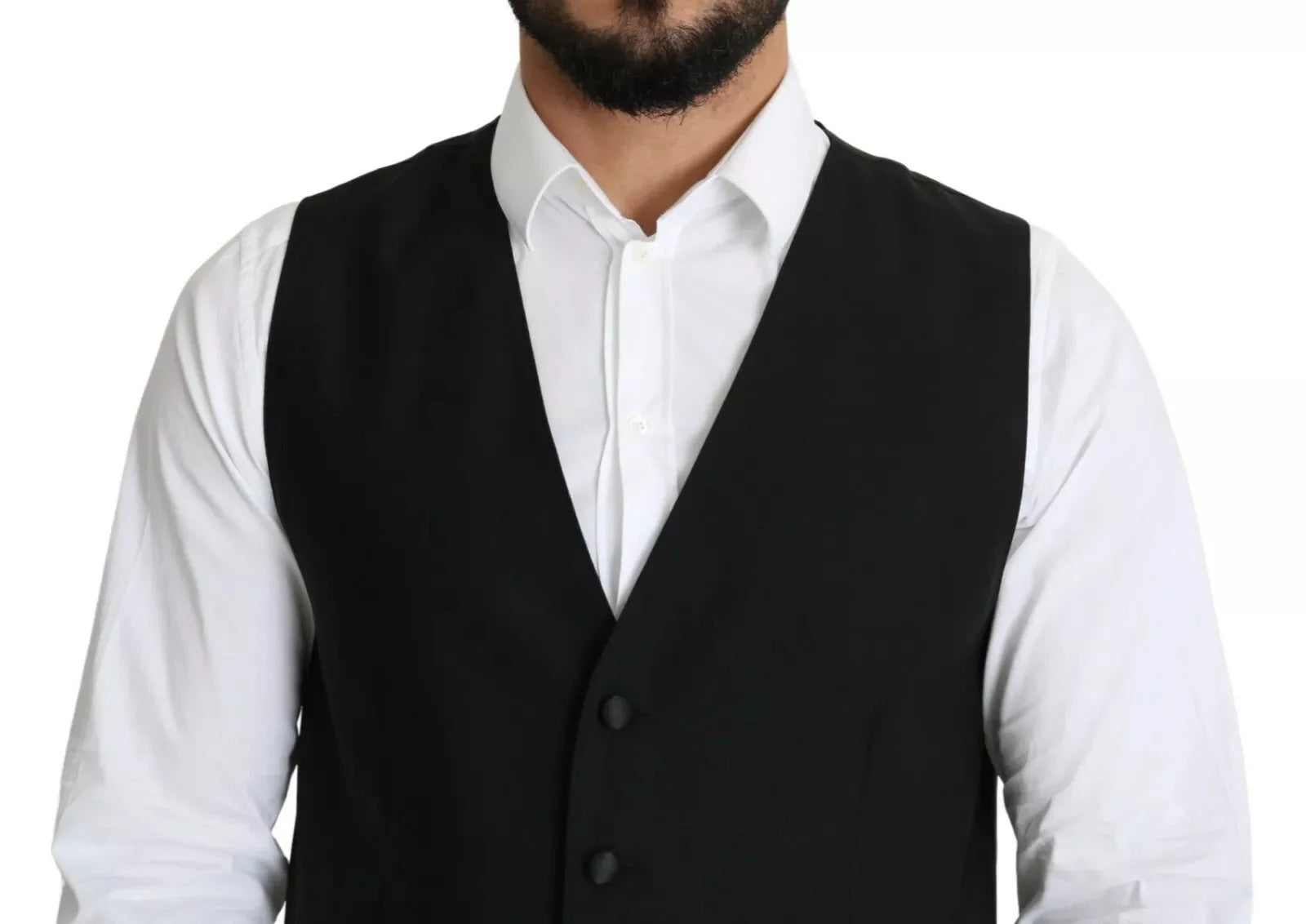 Dolce & Gabbana Black Wool Men Formal Waistcoat Vest - IT52 | L - Vests