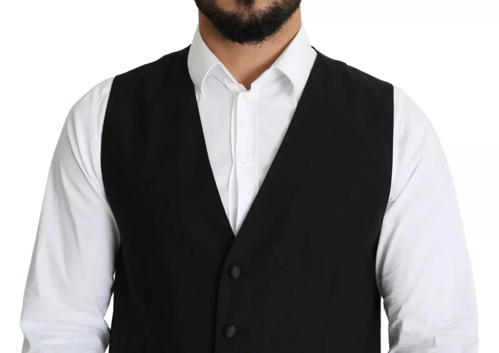 Dolce & Gabbana Black Wool Men Formal Waistcoat Vest - IT52 | L - Vests