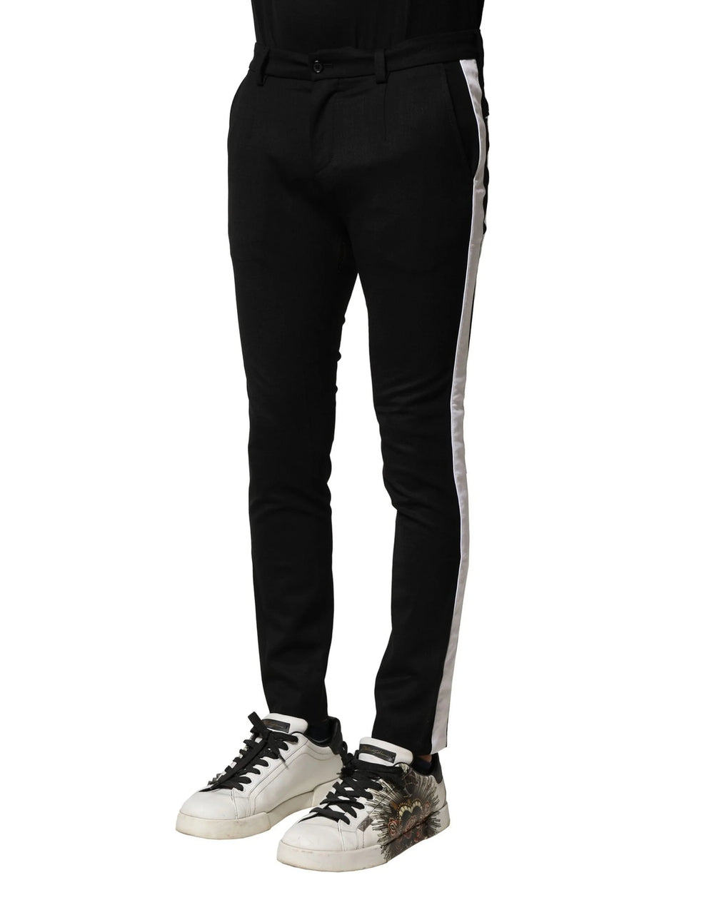 Dolce & Gabbana Black Wool Men Skinny Mid Waist Pants - IT46 | S - Trousers