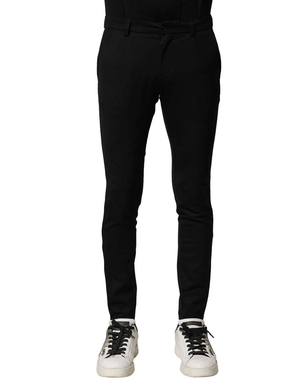 Dolce & Gabbana Black Wool Men Skinny Mid Waist Pants - IT46 | S - Trousers
