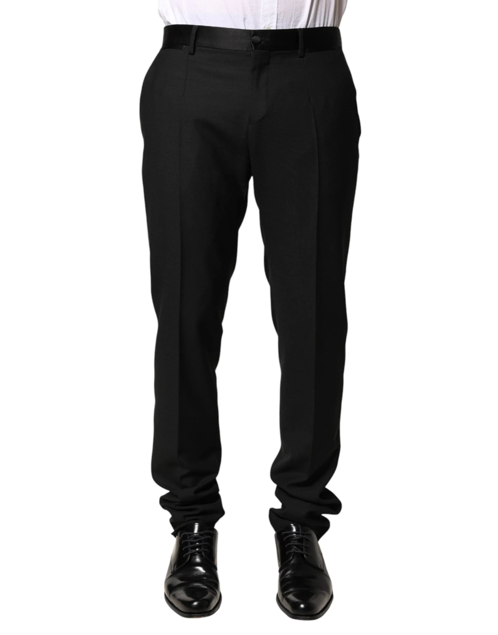 Dolce & Gabbana Black Wool Mid Waist Men Dress Trousers Pants - IT46 | S