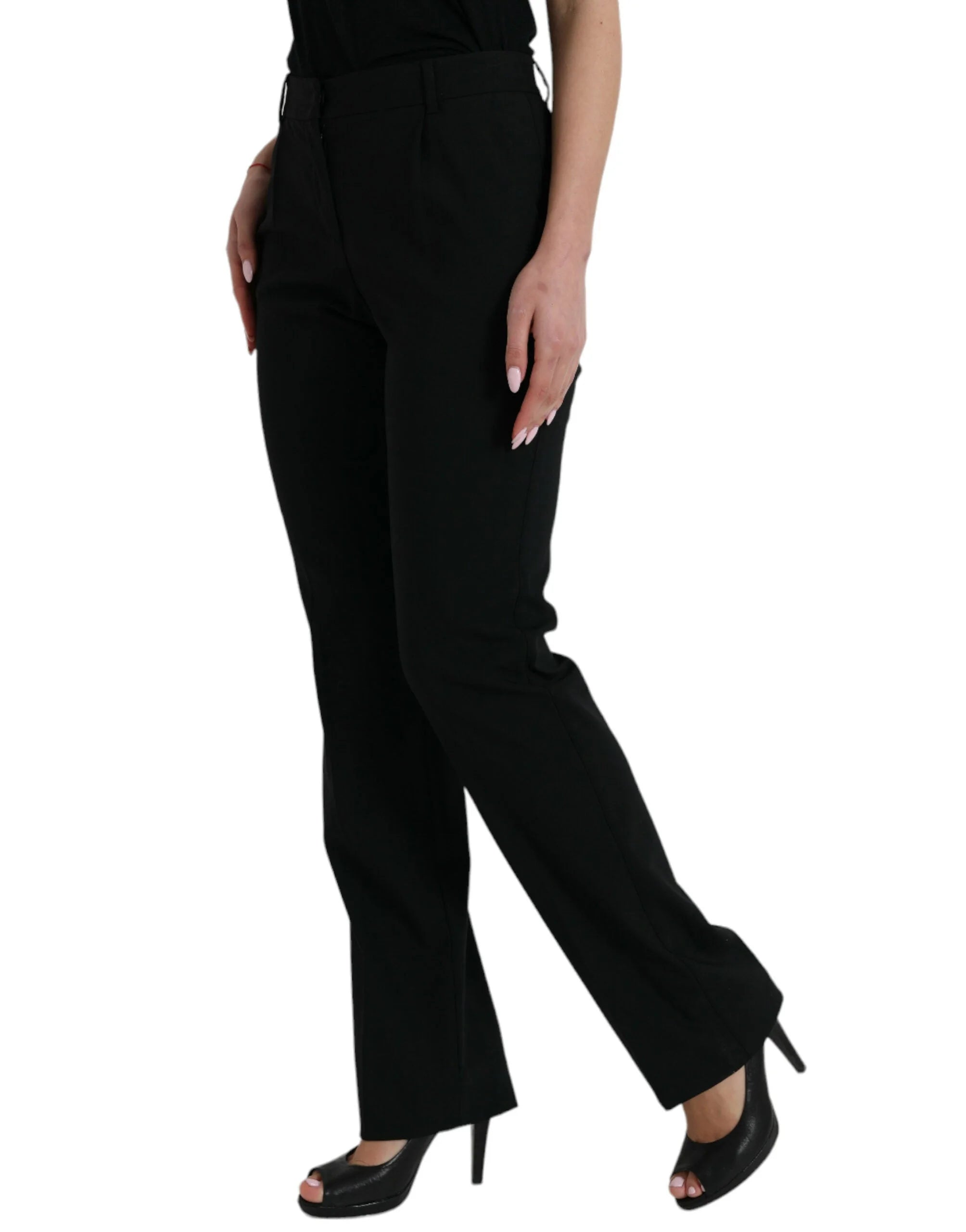 Dolce & Gabbana Black Wool Mid Waist Tapered Pants - IT38 | XS - Trousers
