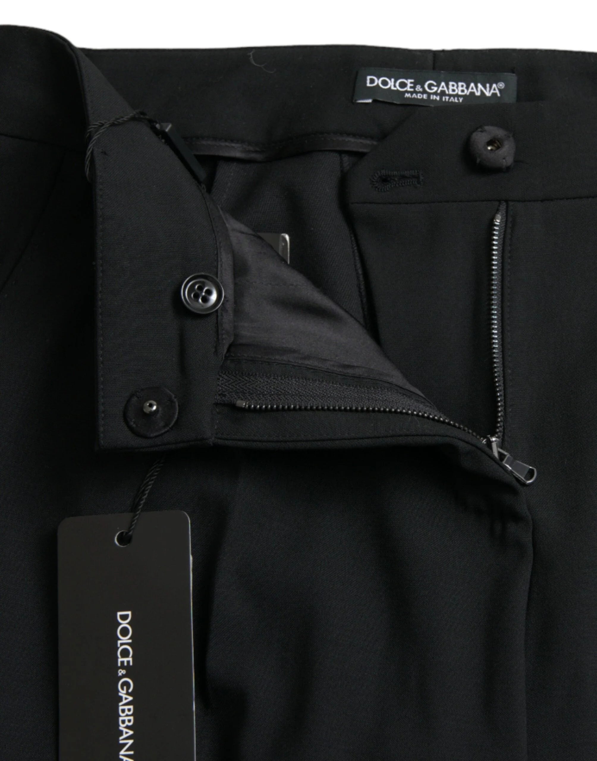 Dolce & Gabbana Black Wool Mid Waist Tapered Pants - IT38 | XS - Trousers