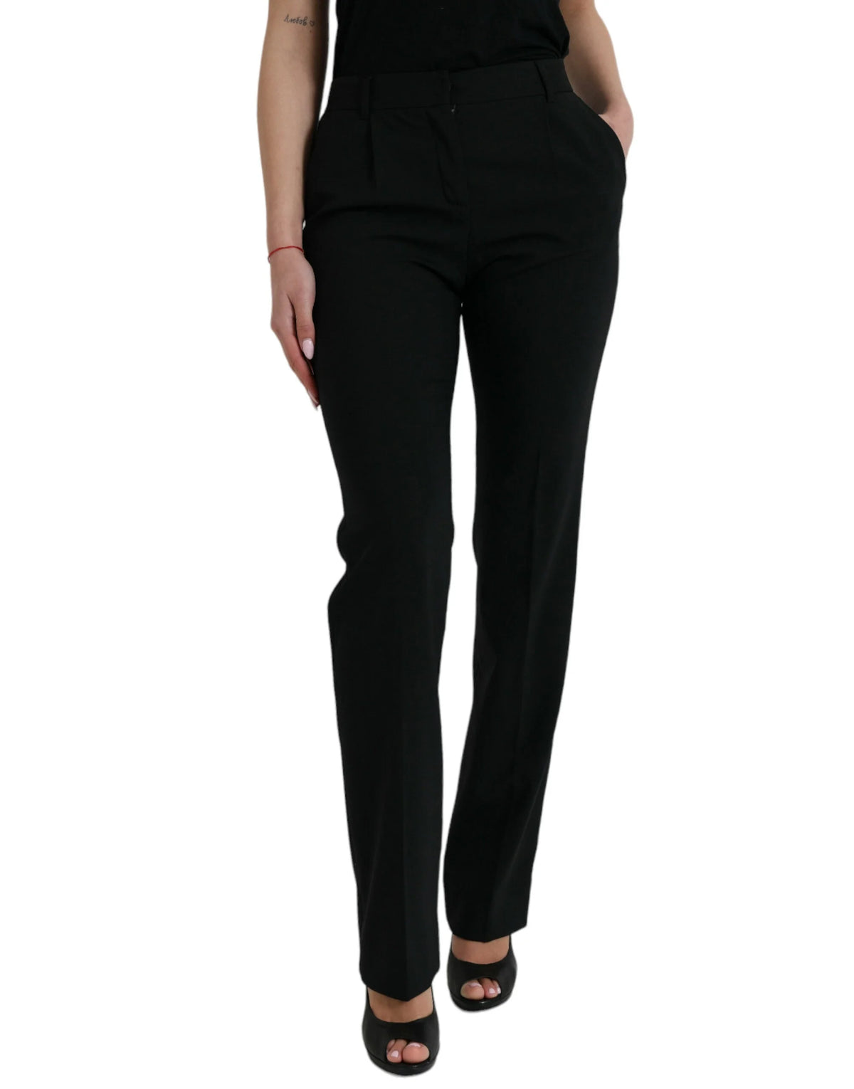 Dolce & Gabbana Black Wool Mid Waist Tapered Pants - IT38 | XS - Trousers