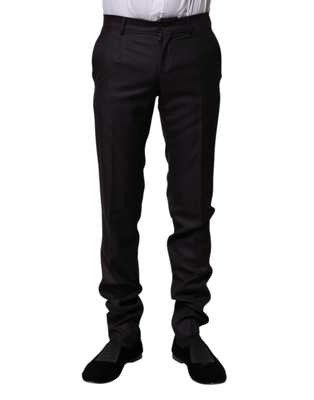 Dolce & Gabbana Black Wool Patterned Formal Pants - IT44 | XS - Trousers