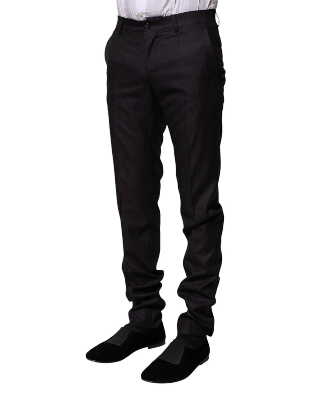 Dolce & Gabbana Black Wool Patterned Formal Pants - IT44 | XS - Trousers