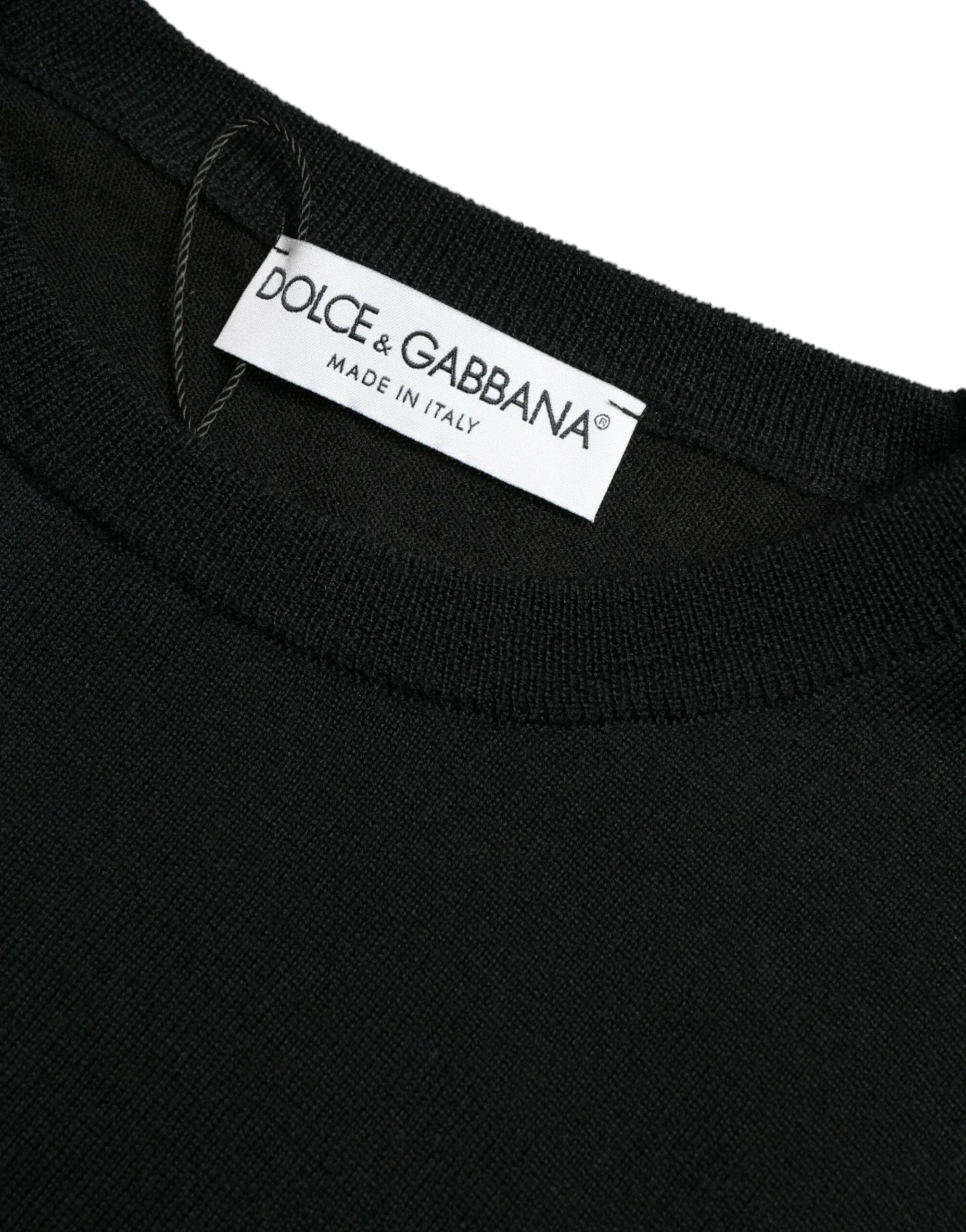 Dolce & Gabbana Black Wool Round Neck Pullover Sweater - IT46 | S