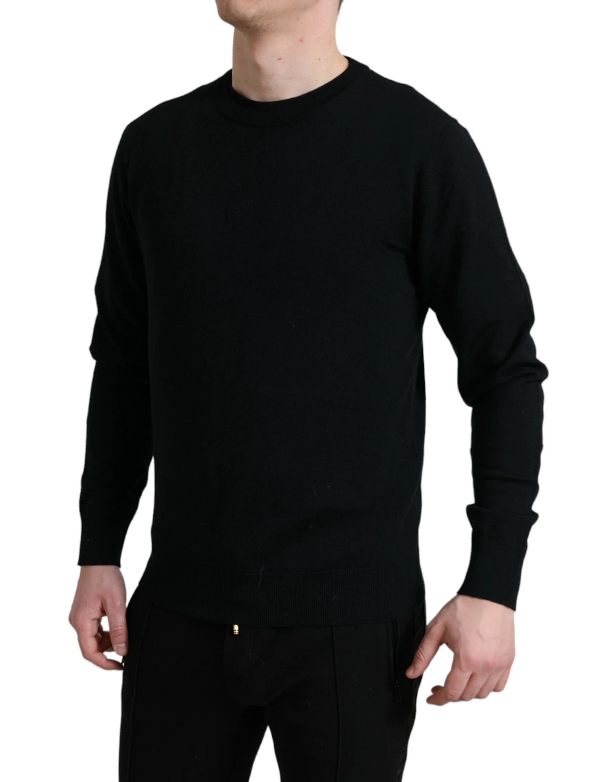 Dolce & Gabbana Black Wool Round Neck Pullover Sweater - IT46 | S