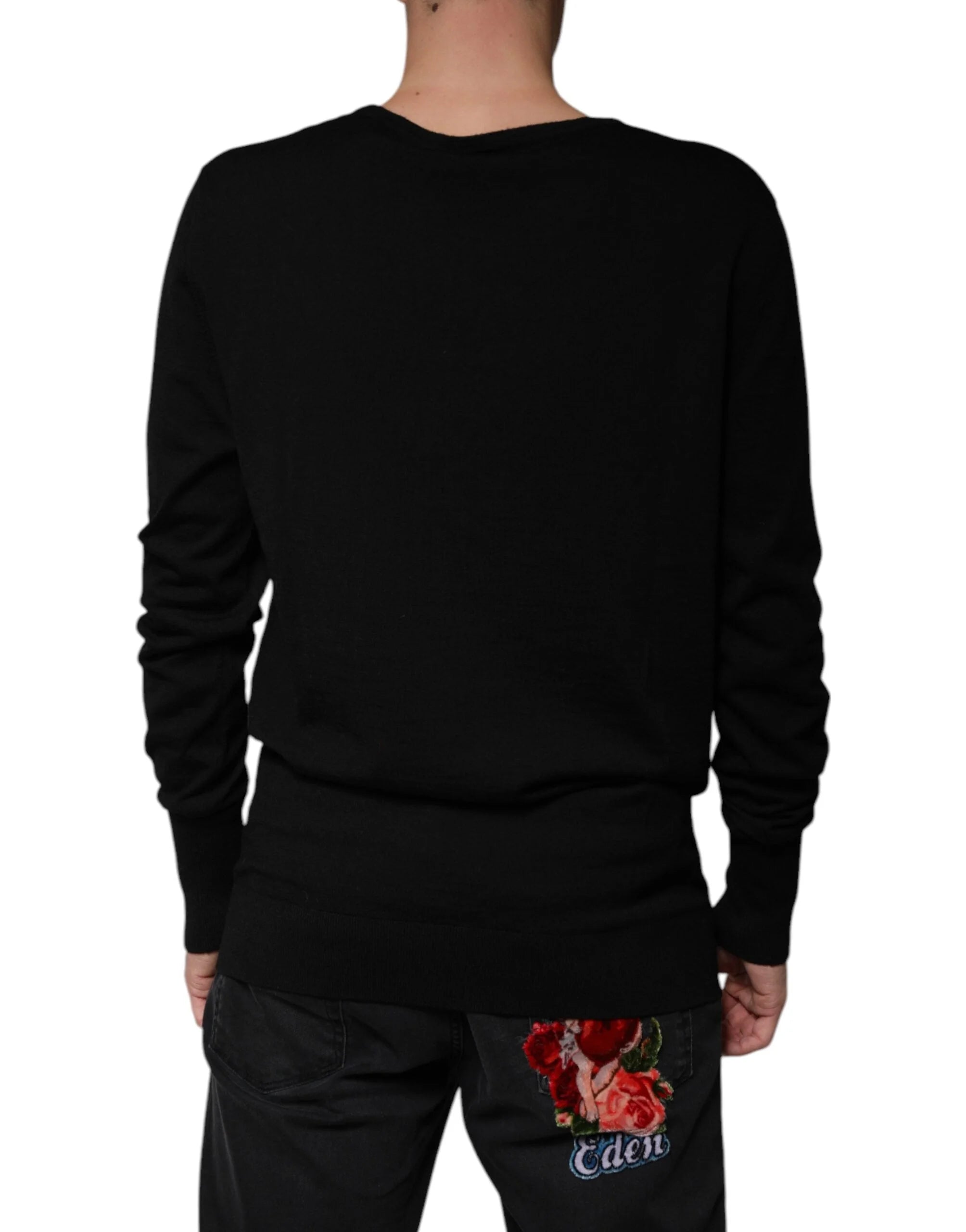 Dolce & Gabbana Black Wool Round Neck Pullover Sweater - IT48 | M - Sweaters