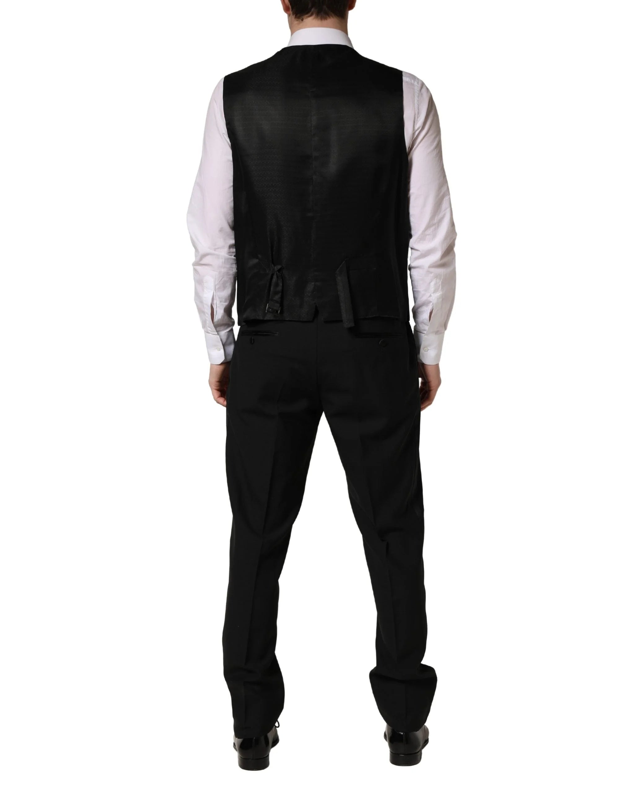 Dolce & Gabbana Schwarzer Woll-Seide Saxophone Slim Fit 3-teiliger Anzug - XL