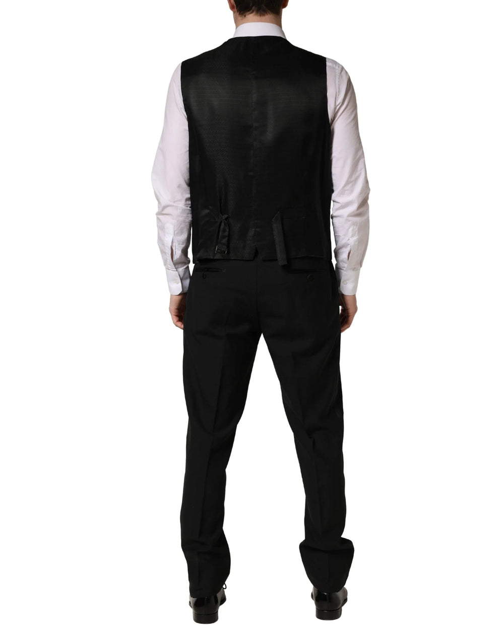Dolce & Gabbana Schwarzer Woll-Seide Saxophone Slim Fit 3-teiliger Anzug - XL