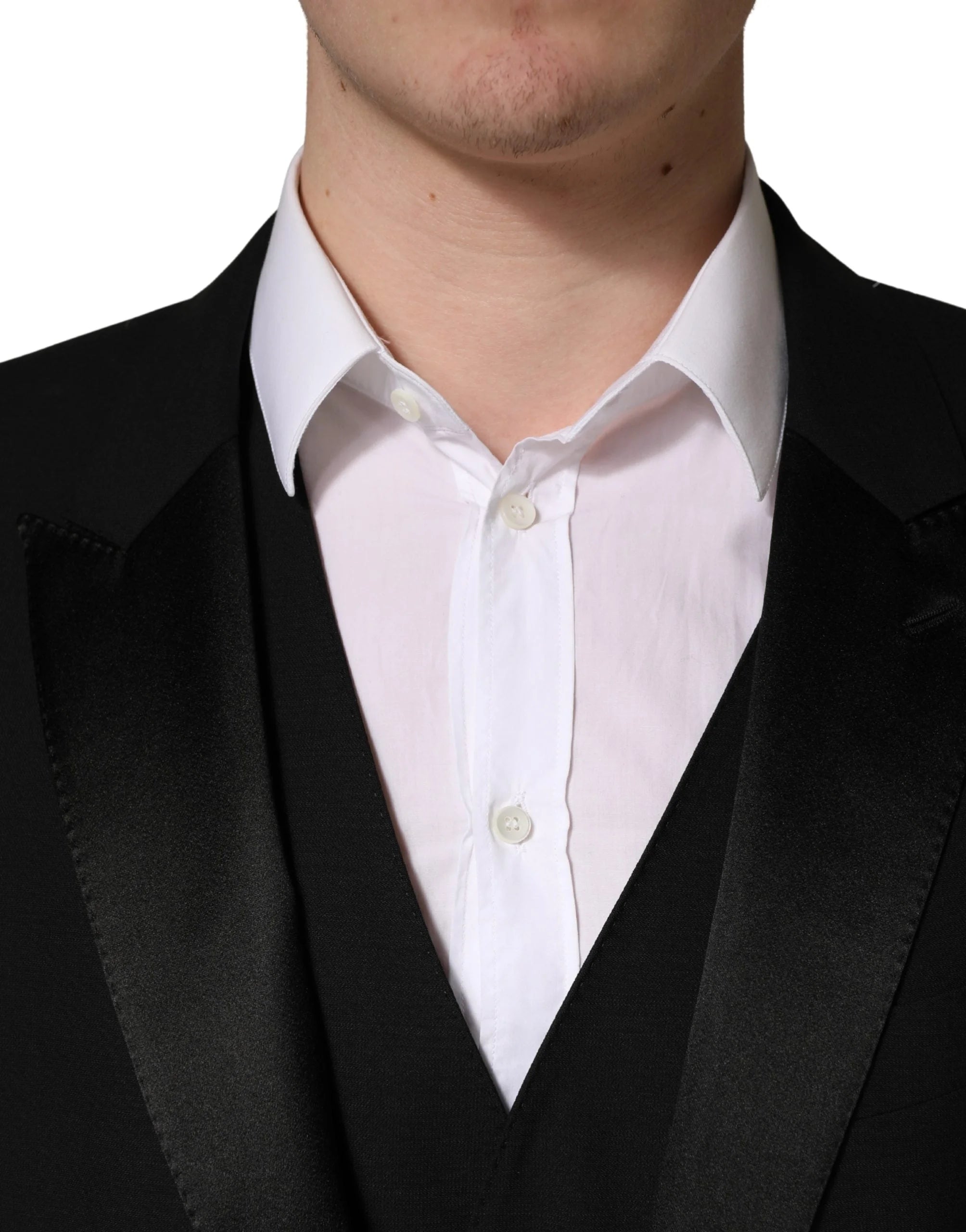 Dolce & Gabbana Schwarzer Woll-Seide Saxophone Slim Fit 3-teiliger Anzug - XL