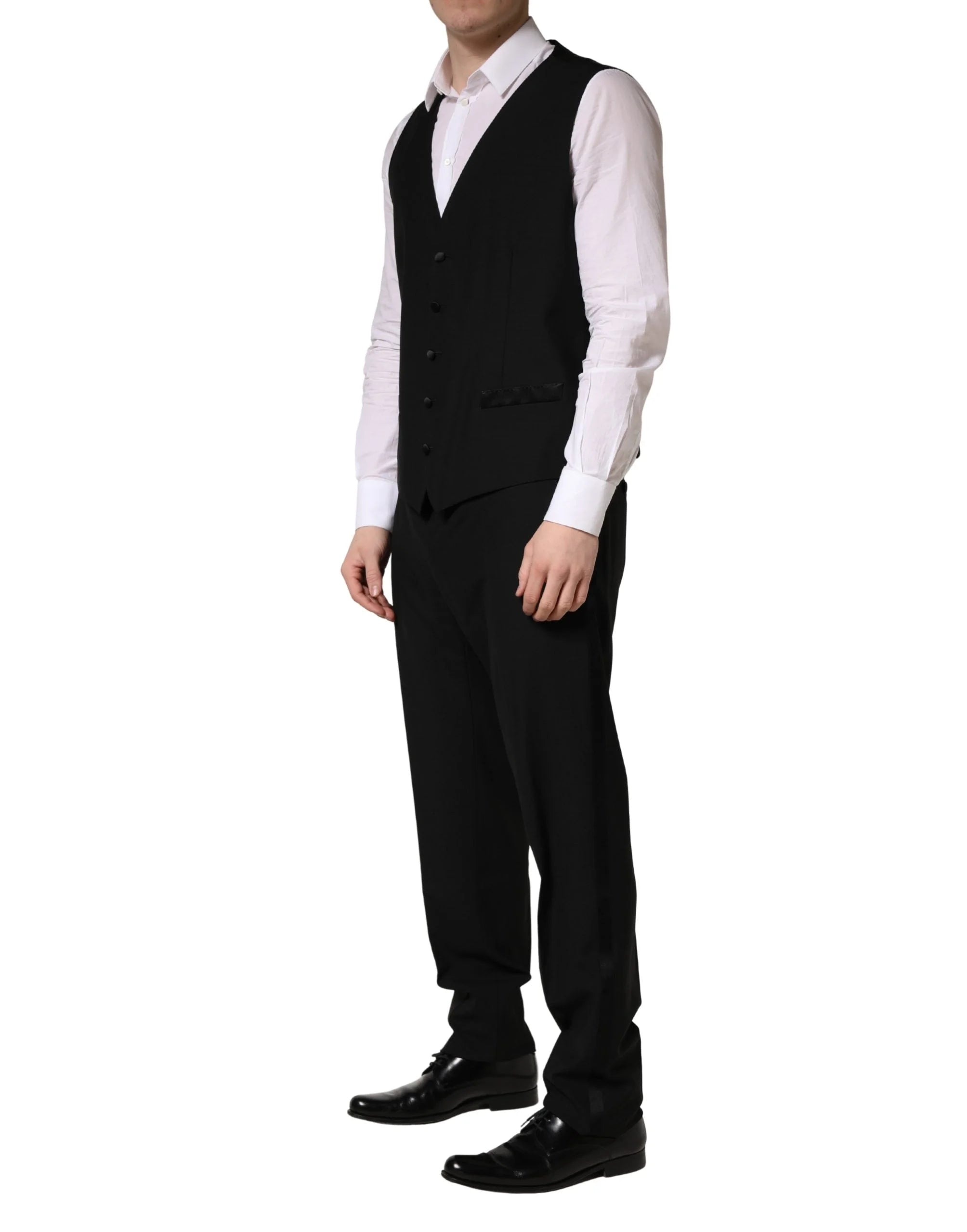 Dolce & Gabbana Schwarzer Woll-Seide Saxophone Slim Fit 3-teiliger Anzug - XL