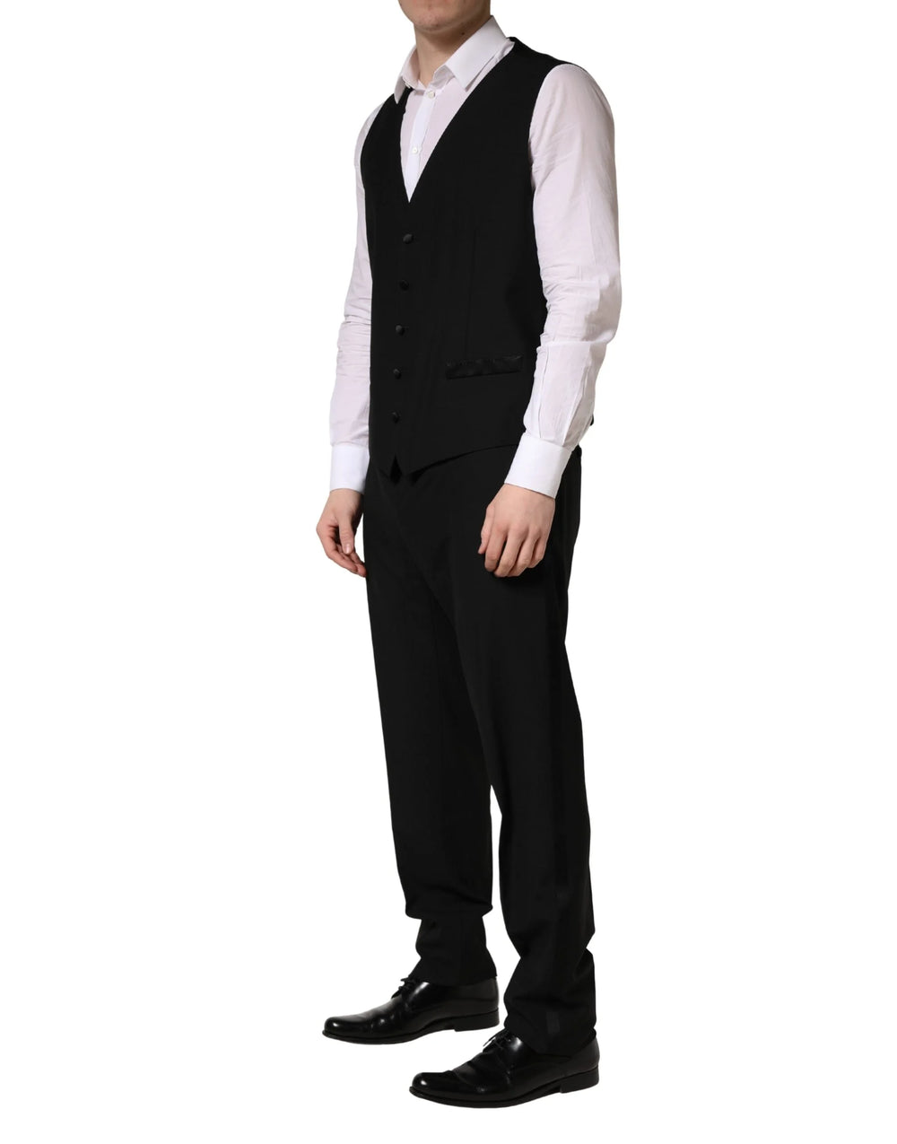 Dolce & Gabbana Schwarzer Woll-Seide Saxophone Slim Fit 3-teiliger Anzug - XL